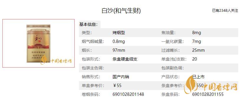 白沙煙價格表 白沙煙價格表2021款細支