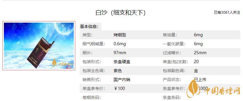 白沙煙價格表 白沙煙價格表2021款細支