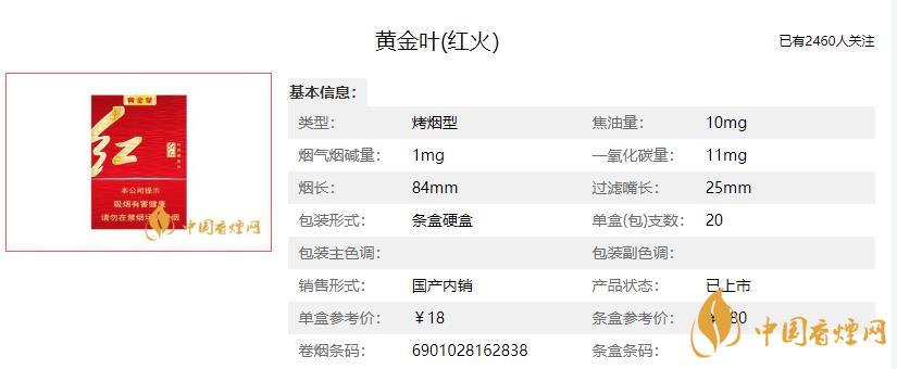 黃金葉紅火香煙多少錢一盒 黃金葉紅火香煙價(jià)格表和圖片