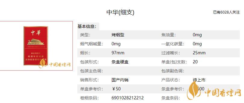 中華細支多少錢一包 中華細支香煙價格表圖2021