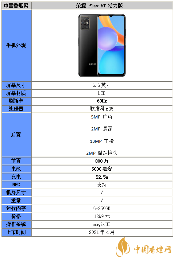 榮耀play5T活力版參數(shù)配置詳情-榮耀play5T活力版性能分析